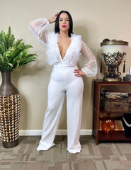 Lana Officially All Your Sheer Sleeve Jumpsuit White